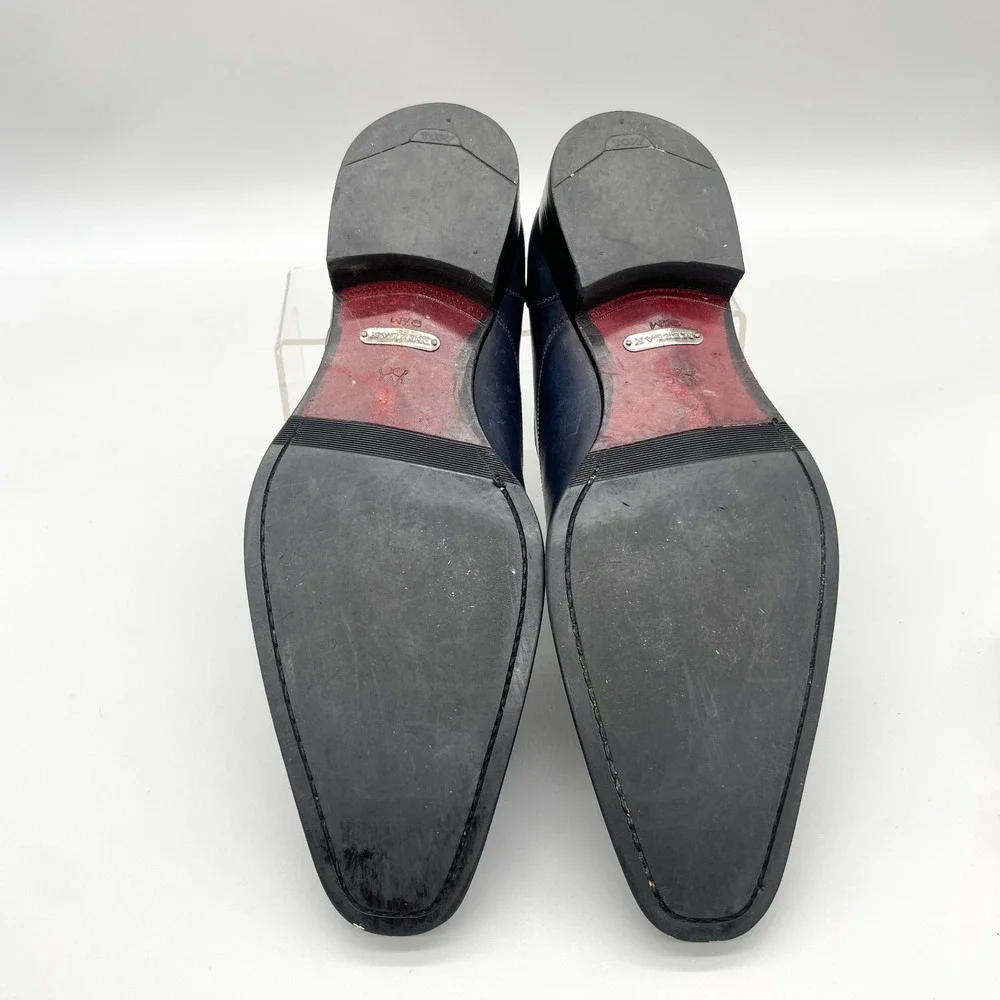 Mezlan Custom Mens 9.5M Cap Toe Oxford Navy Leather Derby Dress Shoes Preppy